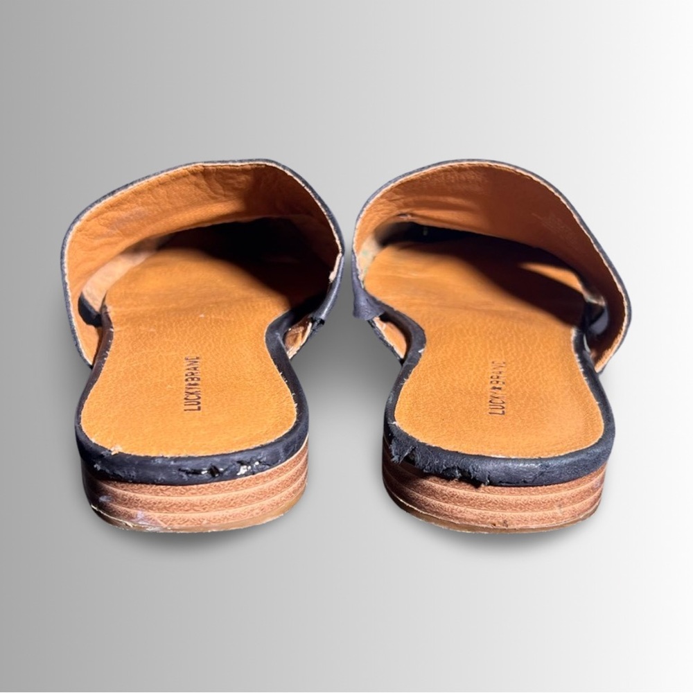 Lucky Brand Bestru Black Leather Mules, Slip On, Almond Toe, Side Cutouts, Sz 10 - Picture 8 of 8